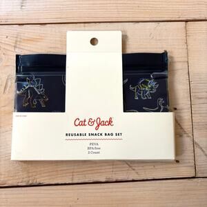 Cat & Jack NWT Reusable Snack Bags Set of 2 Green and Dinosaur Print